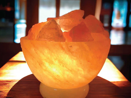 12V 12W Fire Bowl Himalayan Pink Salt Lamp with Carved Rock Crystal Light Bulb.
