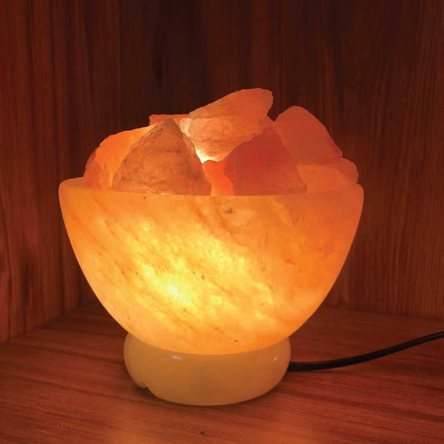 12V 12W Fire Bowl Himalayan Pink Salt Lamp with Carved Rock Crystal Light Bulb.