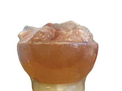 12V 12W Fire Bowl Himalayan Pink Salt Lamp with Carved Rock Crystal Light Bulb.