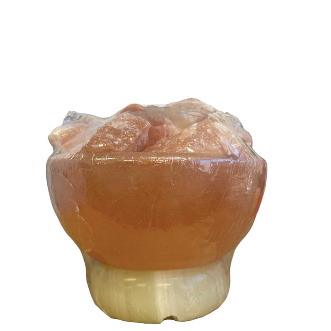 12V 12W Fire Bowl Himalayan Pink Salt Lamp with Carved Rock Crystal Light Bulb.