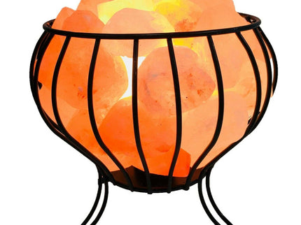 12V 12W Bud Iron Basket Himalayan Pink Salt Lamp with Rock Crystal Light Bulb On Off.