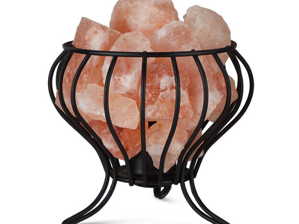 12V 12W Bud Iron Basket Himalayan Pink Salt Lamp with Rock Crystal Light Bulb On Off.