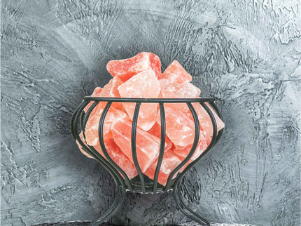 12V 12W Bud Iron Basket Himalayan Pink Salt Lamp with Rock Crystal Light Bulb On Off.