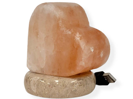 USB Himalayan Salt Lamp Heart Love Carved Pink Crystal Rock LED Light.