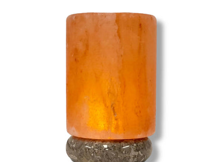 USB Himalayan Salt Lamp Cylinder Carved Shape Pink Crystal Rock LED Light for Home Office.