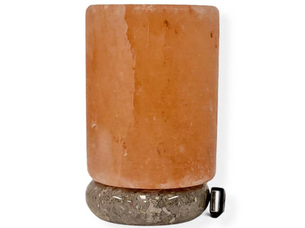 USB Himalayan Salt Lamp Cylinder Carved Shape Pink Crystal Rock LED Light for Home Office.