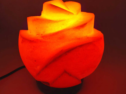 12V 12W Rose Himalayan Pink Salt Lamp Carved Flower Rock Crystal Light Bulb On Off.