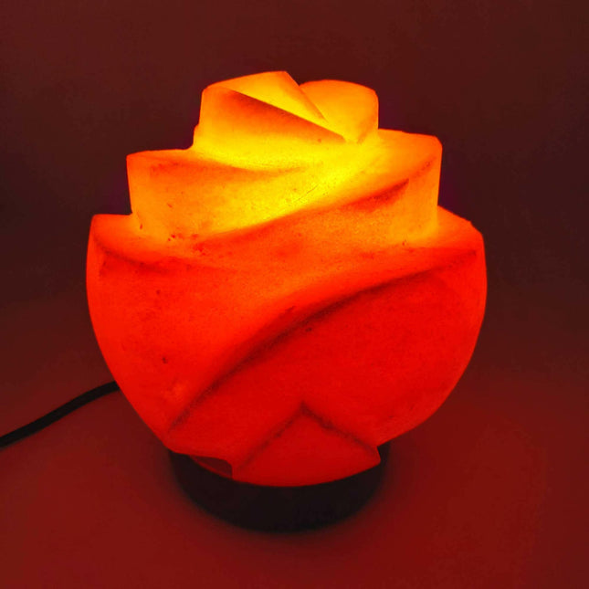 12V 12W Rose Himalayan Pink Salt Lamp Carved Flower Rock Crystal Light Bulb On Off.