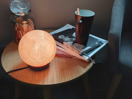 12V 12W Soccer Himalayan Pink Salt Lamp Carved Ball Rock Crystal Light Bulb On Off.
