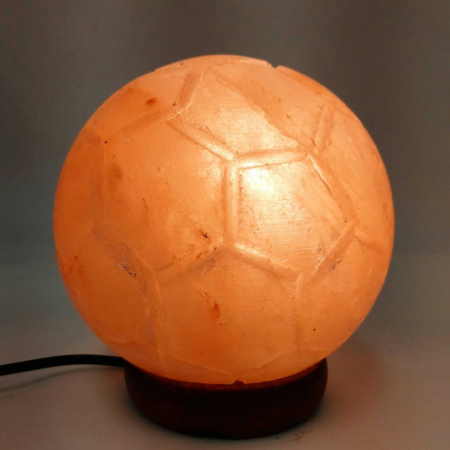 12V 12W Soccer Himalayan Pink Salt Lamp Carved Ball Rock Crystal Light Bulb On Off.