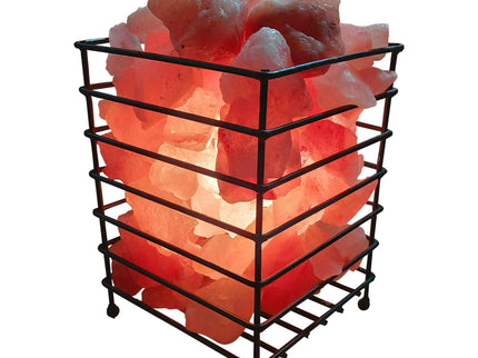 12V 12W Rectangle Iron Basket Himalayan Pink Salt Lamp Rock Crystal Bulb On Off.