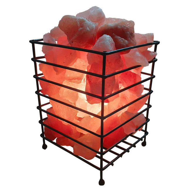 12V 12W Rectangle Iron Basket Himalayan Pink Salt Lamp Rock Crystal Bulb On Off.