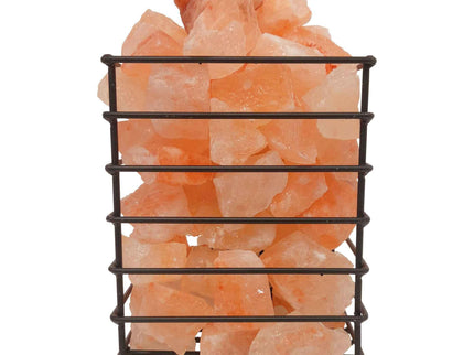 12V 12W Rectangle Iron Basket Himalayan Pink Salt Lamp Rock Crystal Bulb On Off.