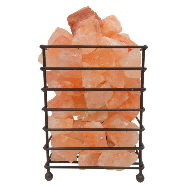 12V 12W Rectangle Iron Basket Himalayan Pink Salt Lamp Rock Crystal Bulb On Off.