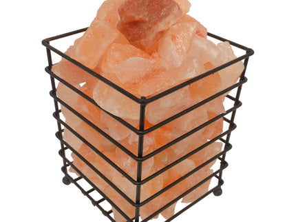 12V 12W Rectangle Iron Basket Himalayan Pink Salt Lamp Rock Crystal Bulb On Off.
