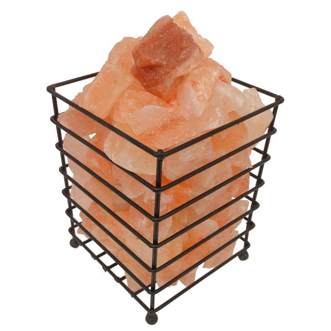 12V 12W Rectangle Iron Basket Himalayan Pink Salt Lamp Rock Crystal Bulb On Off.