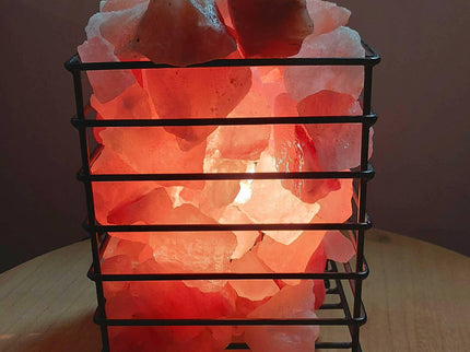 12V 12W Rectangle Iron Basket Himalayan Pink Salt Lamp Rock Crystal Bulb On Off.