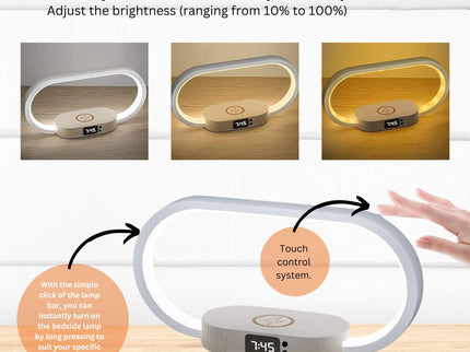 Wireless Phone Charger Table Lamp USB Port Charging Bedside Light With Clock.