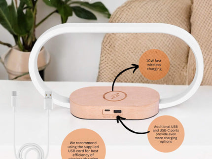 Wireless Phone Charger Table Lamp USB Port Charging Bedside Light With Clock.