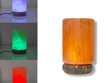 USB Colour Changing Salt Himalayan Lamp - Cylinder Shape Pink Rock LED Light