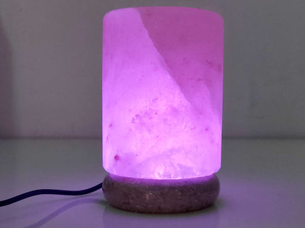 USB Colour Changing Salt Himalayan Lamp - Cylinder Shape Pink Rock LED Light