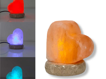 USB Colour Changing Salt Himalayan Lamp - Heart Love Shape Pink Rock LED Light