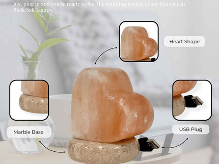 USB Colour Changing Salt Himalayan Lamp - Heart Love Shape Pink Rock LED Light