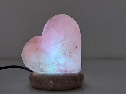 USB Colour Changing Salt Himalayan Lamp - Heart Love Shape Pink Rock LED Light