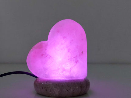 USB Colour Changing Salt Himalayan Lamp - Heart Love Shape Pink Rock LED Light