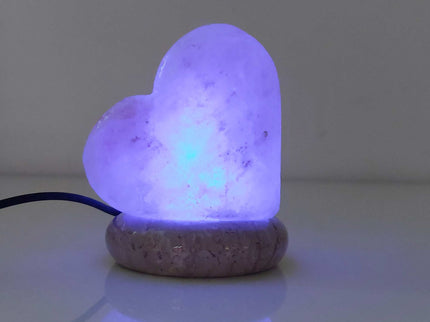 USB Colour Changing Salt Himalayan Lamp - Heart Love Shape Pink Rock LED Light