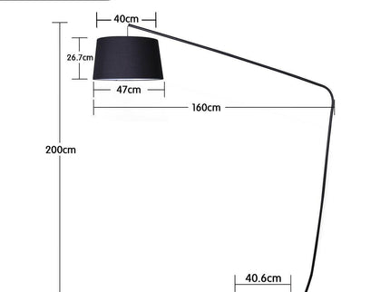 Sarantino Metal Arc Floor Lamp in Black Finish with Linen Taper Shade.
