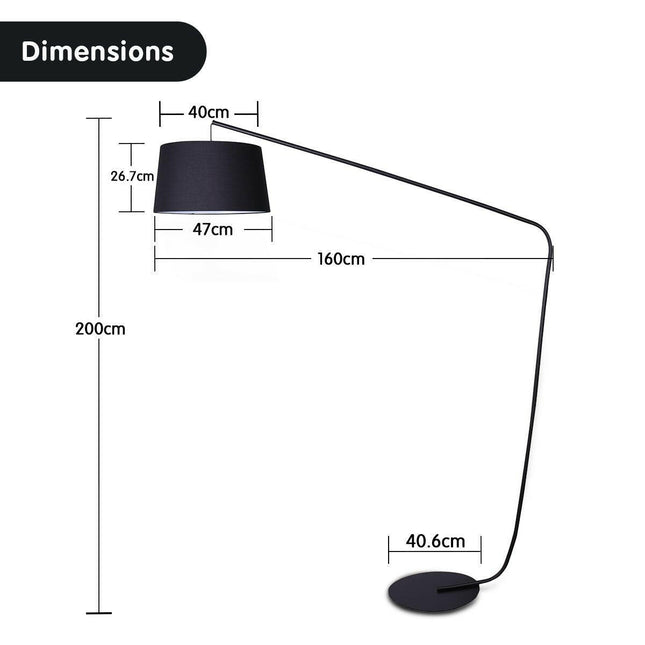 Sarantino Metal Arc Floor Lamp in Black Finish with Linen Taper Shade.