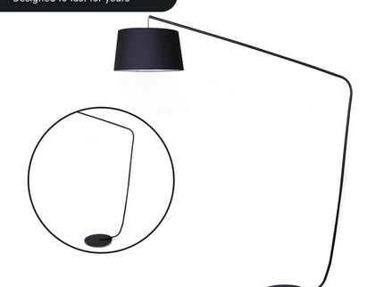 Sarantino Metal Arc Floor Lamp in Black Finish with Linen Taper Shade.