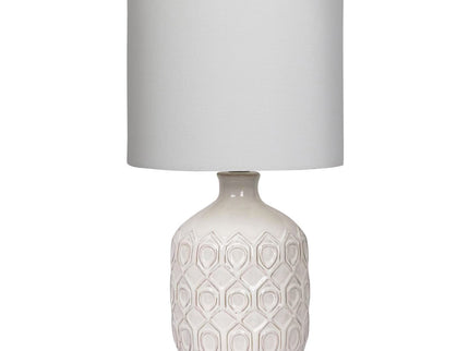 Sarantino Ceramic Table Lamp In Cream with Antique Pattern.