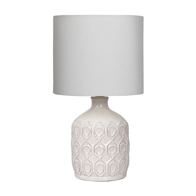 Sarantino Ceramic Table Lamp In Cream with Antique Pattern.