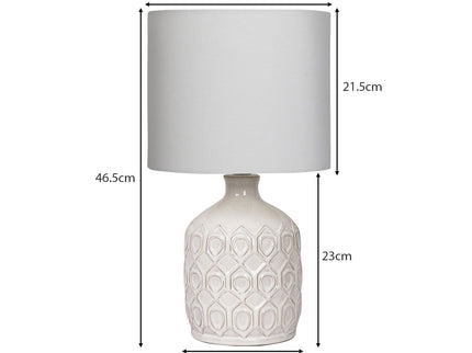 Sarantino Ceramic Table Lamp In Cream with Antique Pattern.