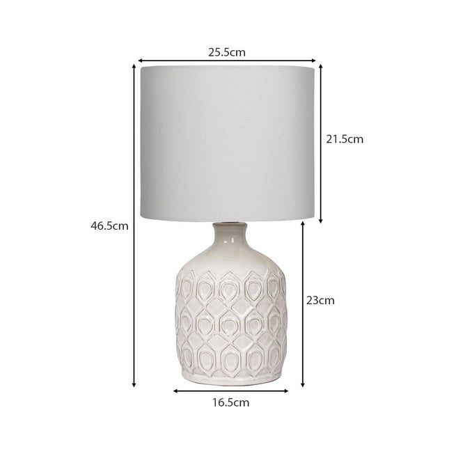 Sarantino Ceramic Table Lamp In Cream with Antique Pattern.