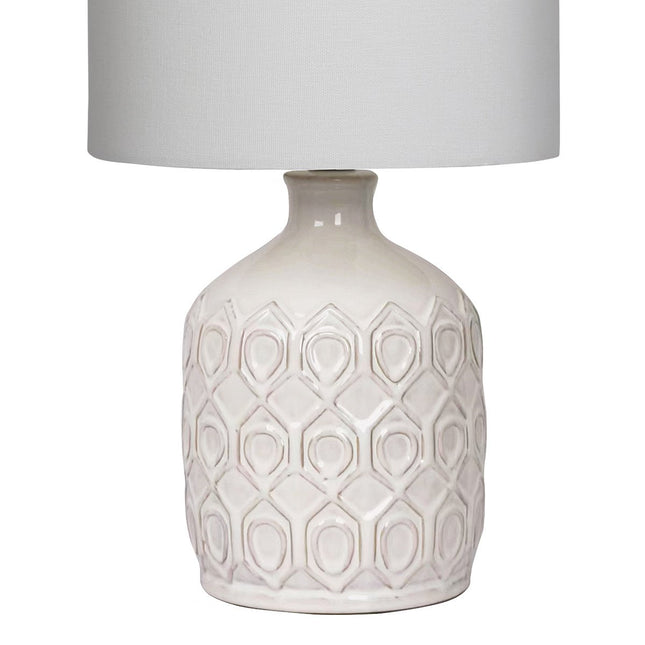 Sarantino Ceramic Table Lamp In Cream with Antique Pattern.
