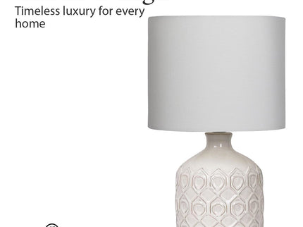 Sarantino Ceramic Table Lamp In Cream with Antique Pattern.