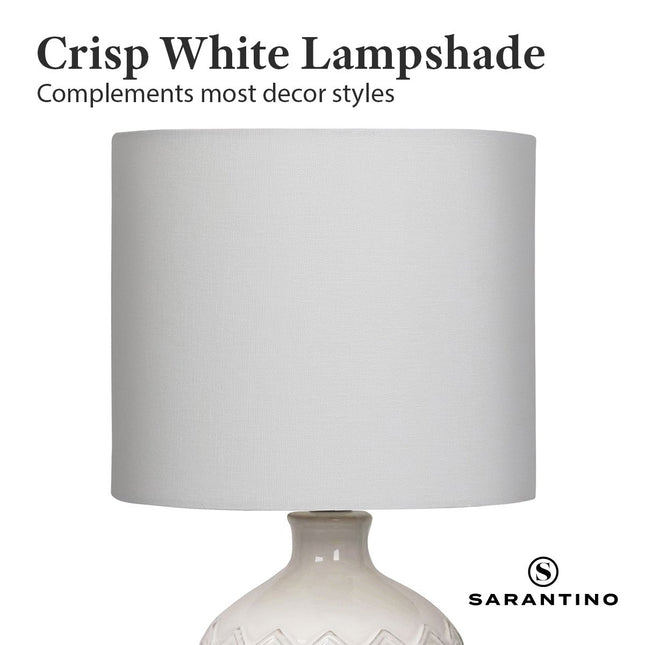 Sarantino Ceramic Table Lamp In Cream with Antique Pattern.