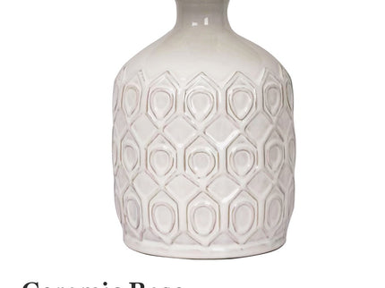 Sarantino Ceramic Table Lamp In Cream with Antique Pattern.