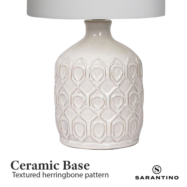 Sarantino Ceramic Table Lamp In Cream with Antique Pattern.