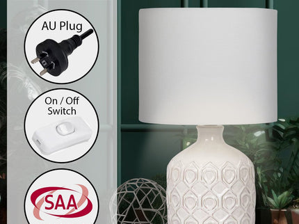 Sarantino Ceramic Table Lamp In Cream with Antique Pattern.
