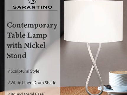 Sarantino Contemporary Table Lamp In Nickel Finish for Modern Decor.