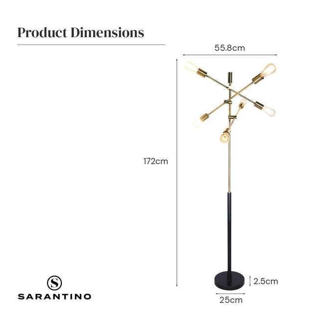 Sarantino 6-Light Metal Sputnik Floor Lamp for Modern Home Decor.