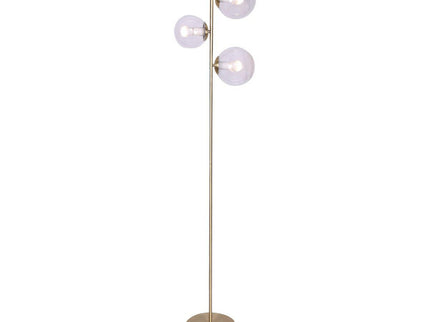 Sarantino 3-Light Gold Metal Floor Lamp with Glass Shades for Living Rooms.