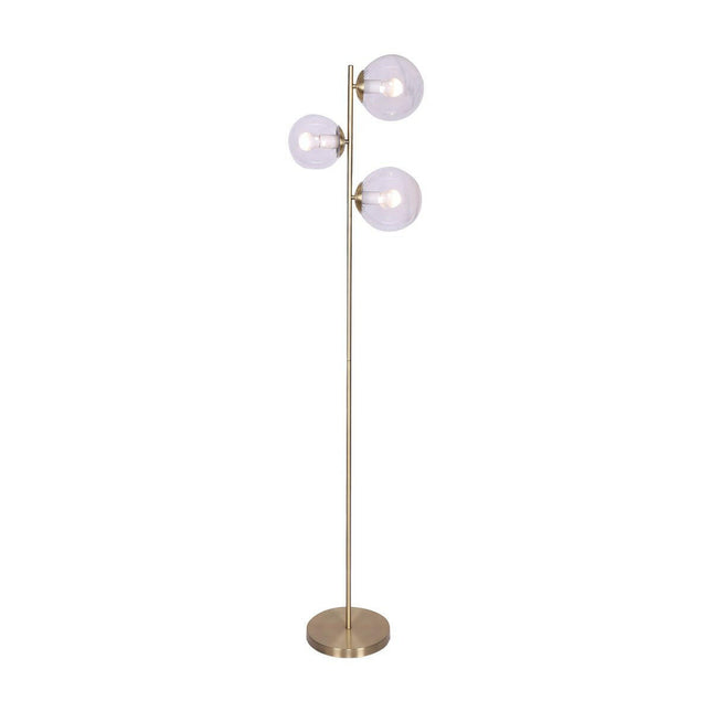 Sarantino 3-Light Gold Metal Floor Lamp with Glass Shades for Living Rooms.