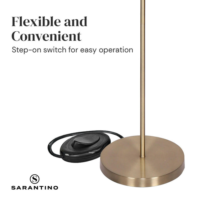Sarantino 3-Light Gold Metal Floor Lamp with Glass Shades for Living Rooms.