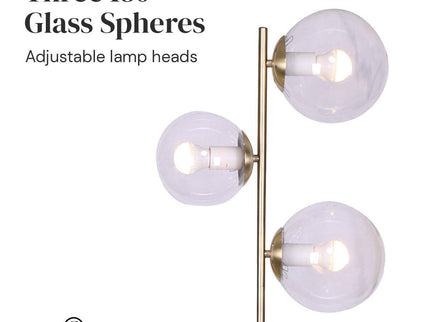 Sarantino 3-Light Gold Metal Floor Lamp with Glass Shades for Living Rooms.