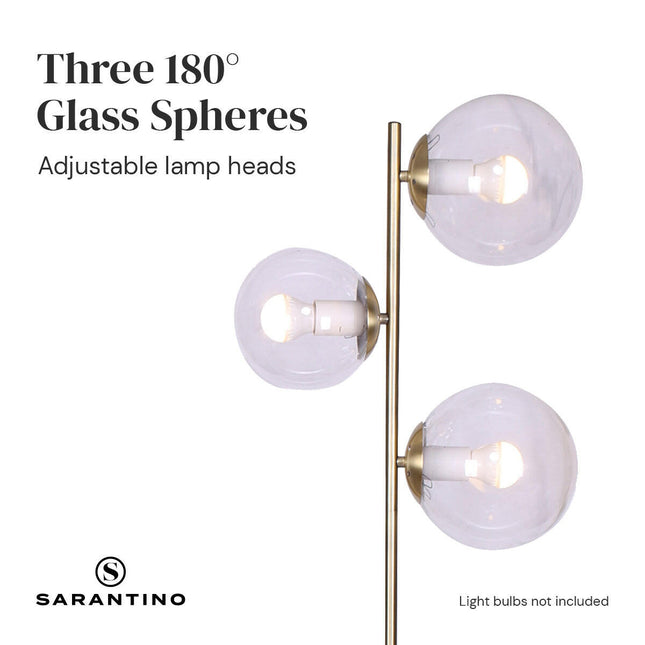 Sarantino 3-Light Gold Metal Floor Lamp with Glass Shades for Living Rooms.